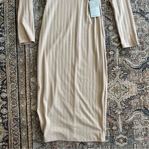 ASTR Ribbed MIDI Dress Long Sleeve Sheath Twist Neck Asymmetric Body Con - Picture 3 of 5